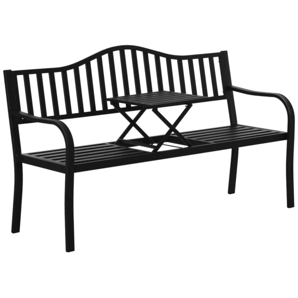 Outsunny 2-3 Seater Garden Bench with Lift-Up Metal Table, 150x58.5x90cm, Black