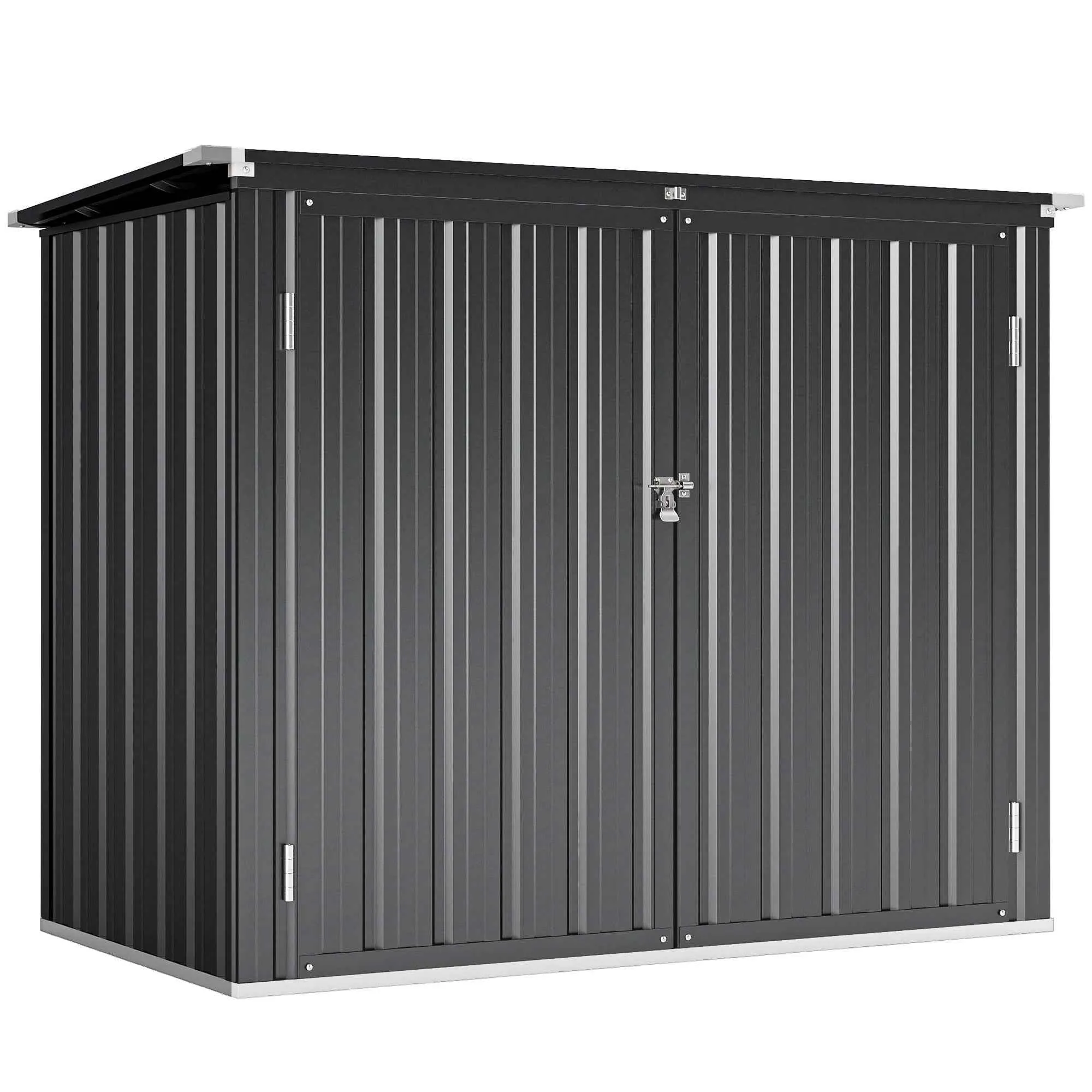 Outsunny Outdoor Steel Bin Shed with 2 Lockable Doors and Opening Roof, Grey
