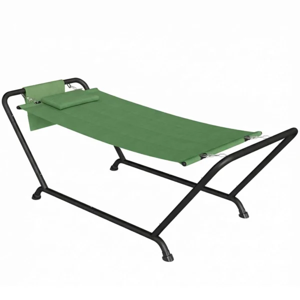 Outsunny Garden Hammock with Stand, Side Pocket and Headrest, Metal and Polyester, 237x90x92 cm, Dark Green