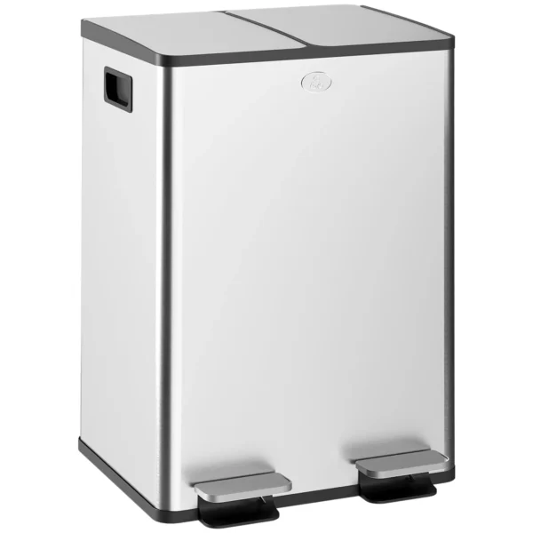 HOMCOM 2-Compartment Waste Bin, 28L, Silver