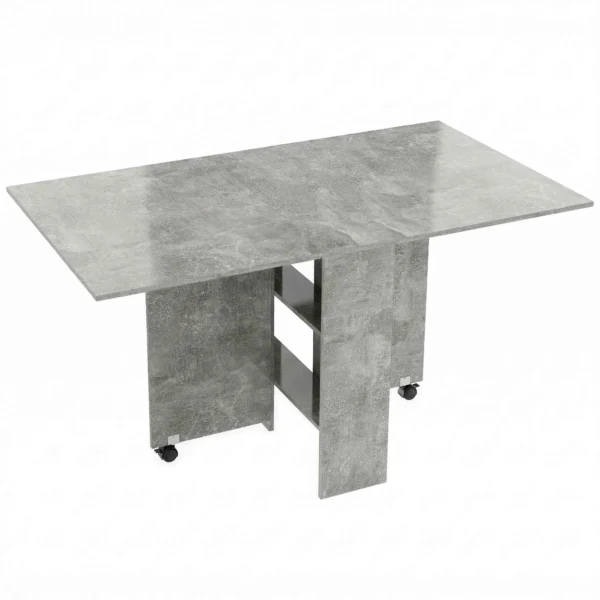 HOMCOM Folding Dining Table with Shelves, Drop-Leaf Top and Wheels, Cement Grey