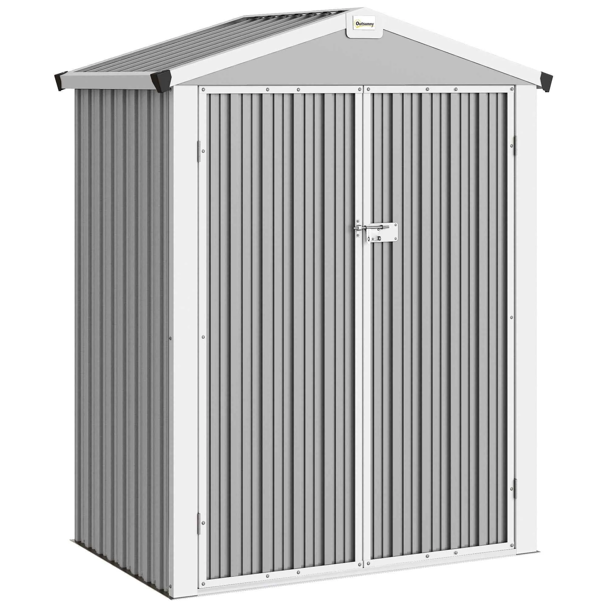 Outsunny 1.1m² Steel Garden Shed with Lockable Double Doors, 133x87x178cm, Silver Grey