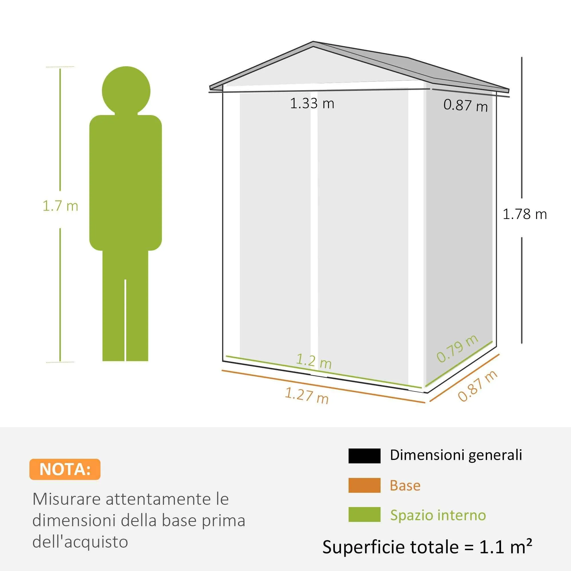 Outsunny 1.1m² Steel Garden Shed with Lockable Double Doors, 133x87x178cm, Silver Grey - Image 3
