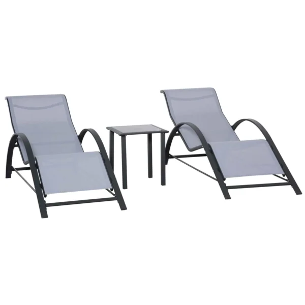 Outsunny Set of 2 Sun Loungers and Coffee Table with Glass Top, 59x169x66 cm, Light Grey