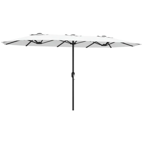 Outsunny 12-Ribbed Double Umbrella with Crank Handle, Metal and Polyester, 4.6 x 2.7 m, White