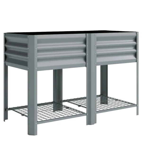 Outsunny Raised Planter with Storage Shelf, 150L, Galvanized Steel, Height 80 cm, for Garden or Outdoor Patio
