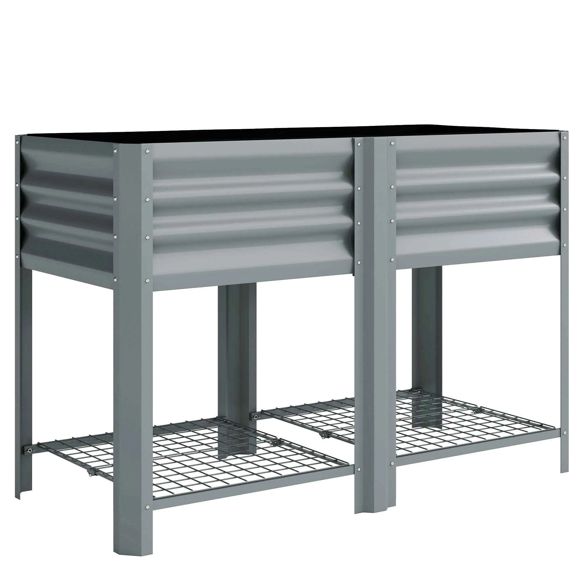 Outsunny Raised Planter with Storage Shelf, 150L, Galvanized Steel, Height 80 cm, for Garden or Outdoor Patio
