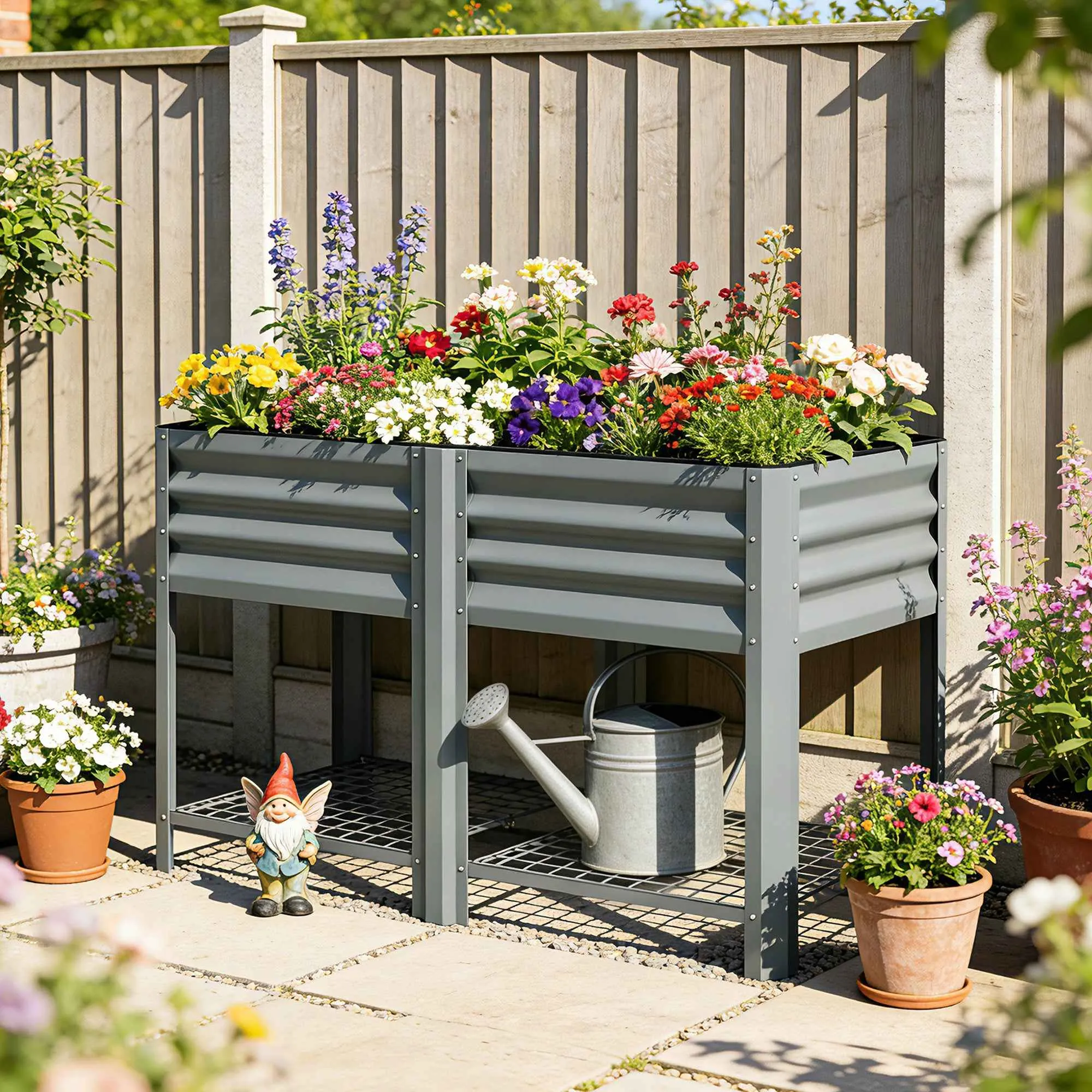 Outsunny Raised Planter with Storage Shelf, 150L, Galvanized Steel, Height 80 cm, for Garden or Outdoor Patio - Image 2