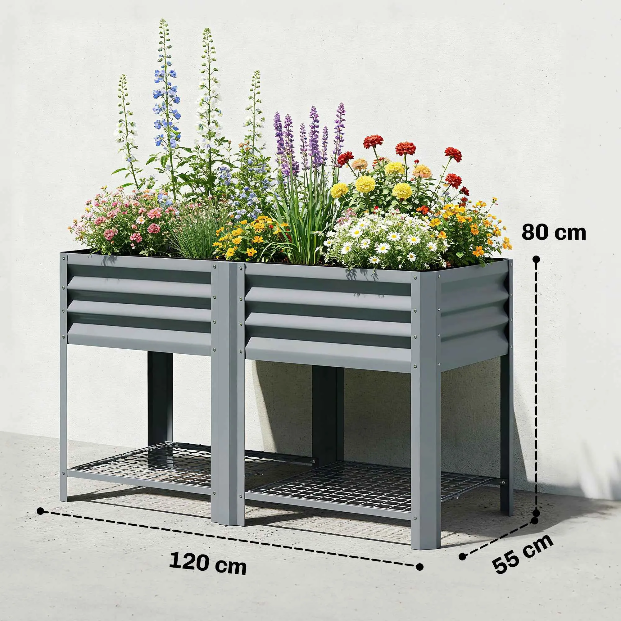Outsunny Raised Planter with Storage Shelf, 150L, Galvanized Steel, Height 80 cm, for Garden or Outdoor Patio - Image 3