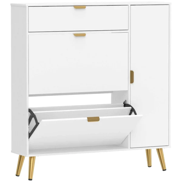 HOMCOM Space-Saving Slim Shoe Rack with Flap Doors, Entryway Shoe Cabinet with Adjustable Shelves, Holds 12 Pairs, White
