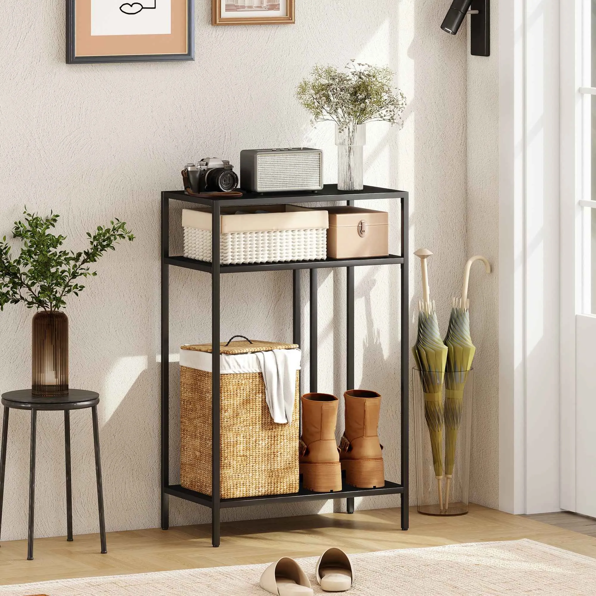 HOMCOM Console Table with 3-Tier Open Shelves, Steel, 55x30x85 cm, Black - Image 2