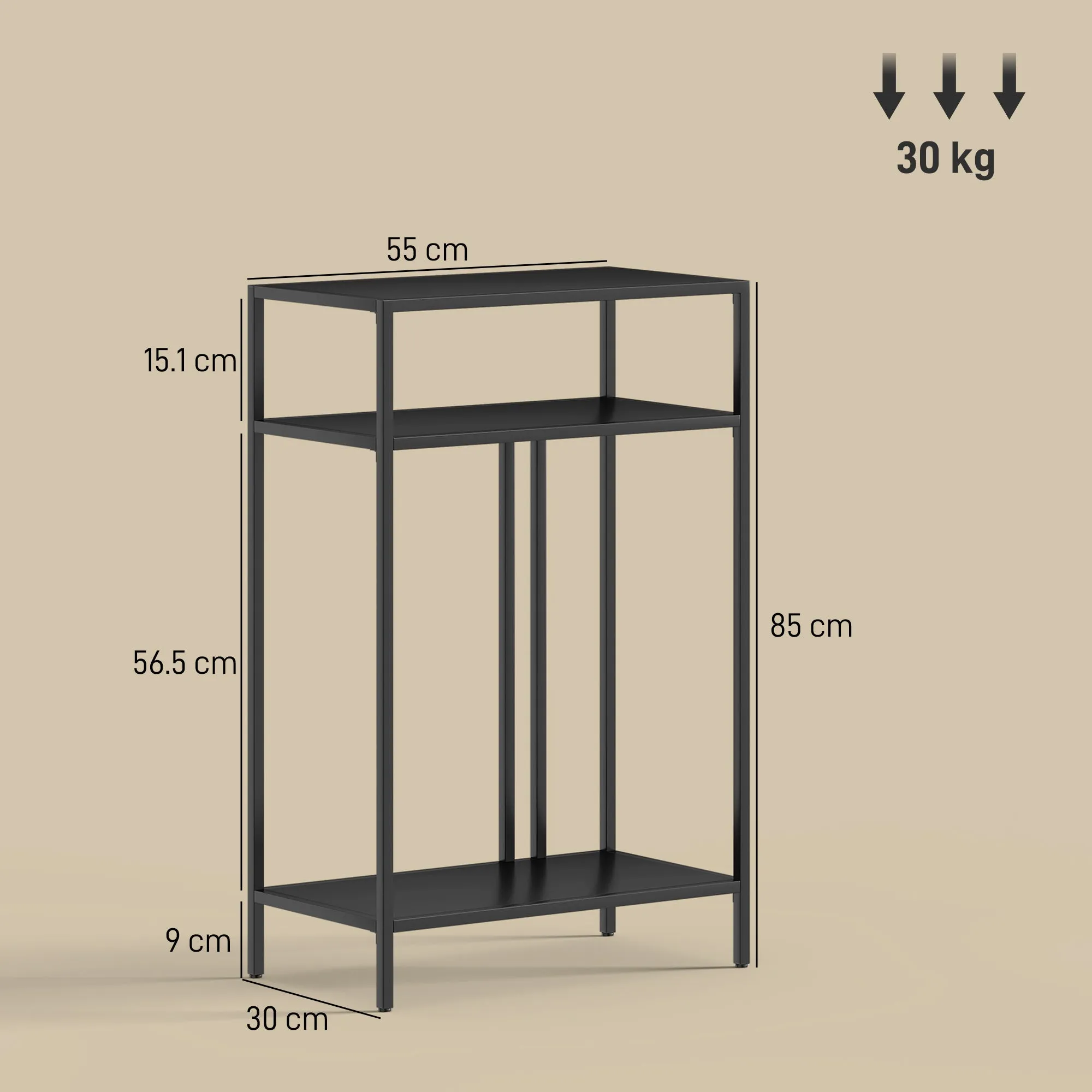 HOMCOM Console Table with 3-Tier Open Shelves, Steel, 55x30x85 cm, Black - Image 3