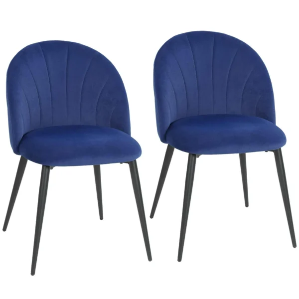 HOMCOM Set of 2 Upholstered Dining Chairs with Shell Back in Velvet, 52x55x79 cm, Blue