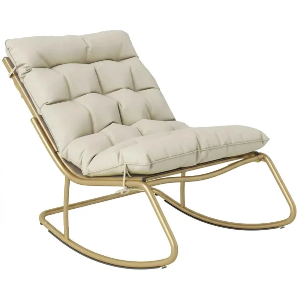 Outsunny Outdoor Rocking Chair, Seat 63 cm, Cushion Included, Khaki Color.