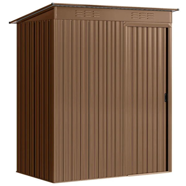 Outsunny Metal Garden Shed with Vents and Sliding Door, 159x106x181 cm, Brown