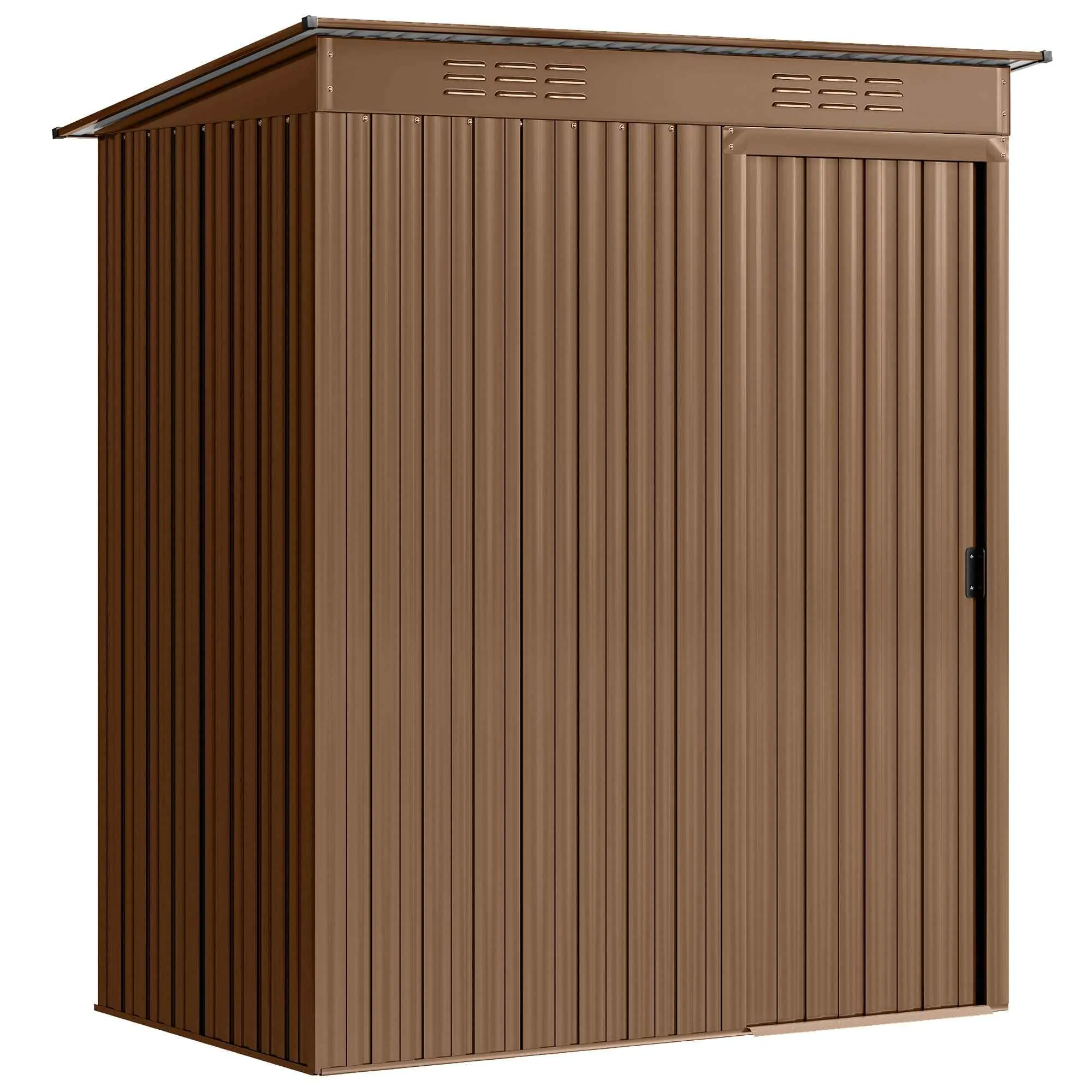 Outsunny Metal Garden Shed with Vents and Sliding Door, 159x106x181 cm, Brown