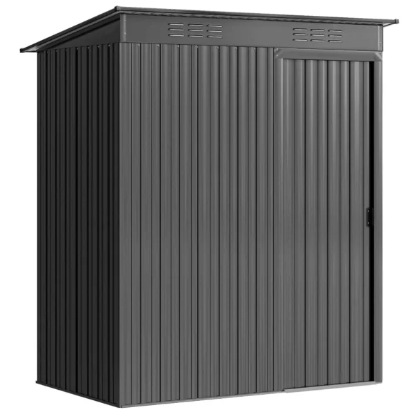 Outsunny Metal Garden Shed with Vents and Sliding Door, 159x106x181 cm, Dark Grey