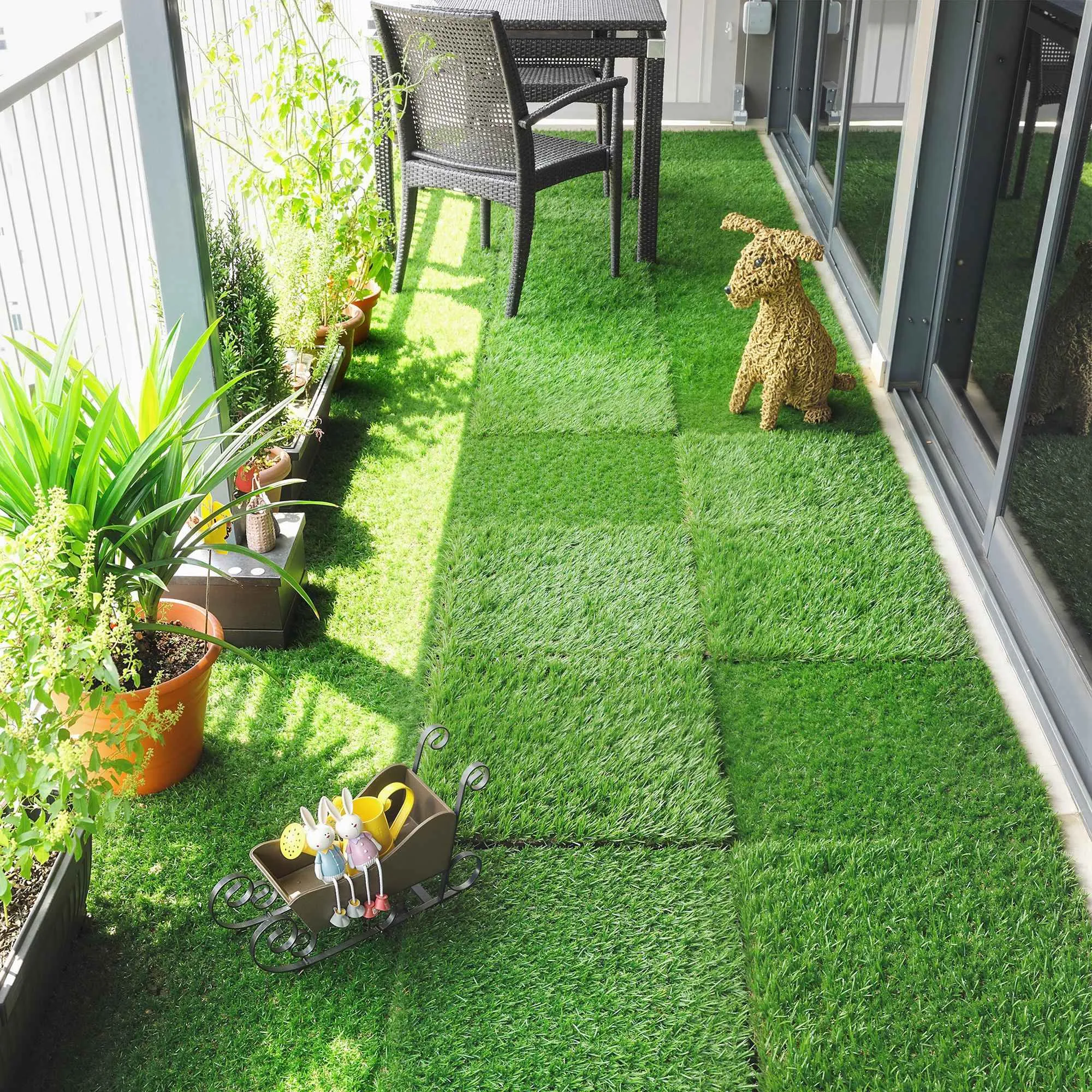 Outsunny 22 Pieces Synthetic Grass Mat, 30x30 cm, 25 mm Pile, Green - Image 2