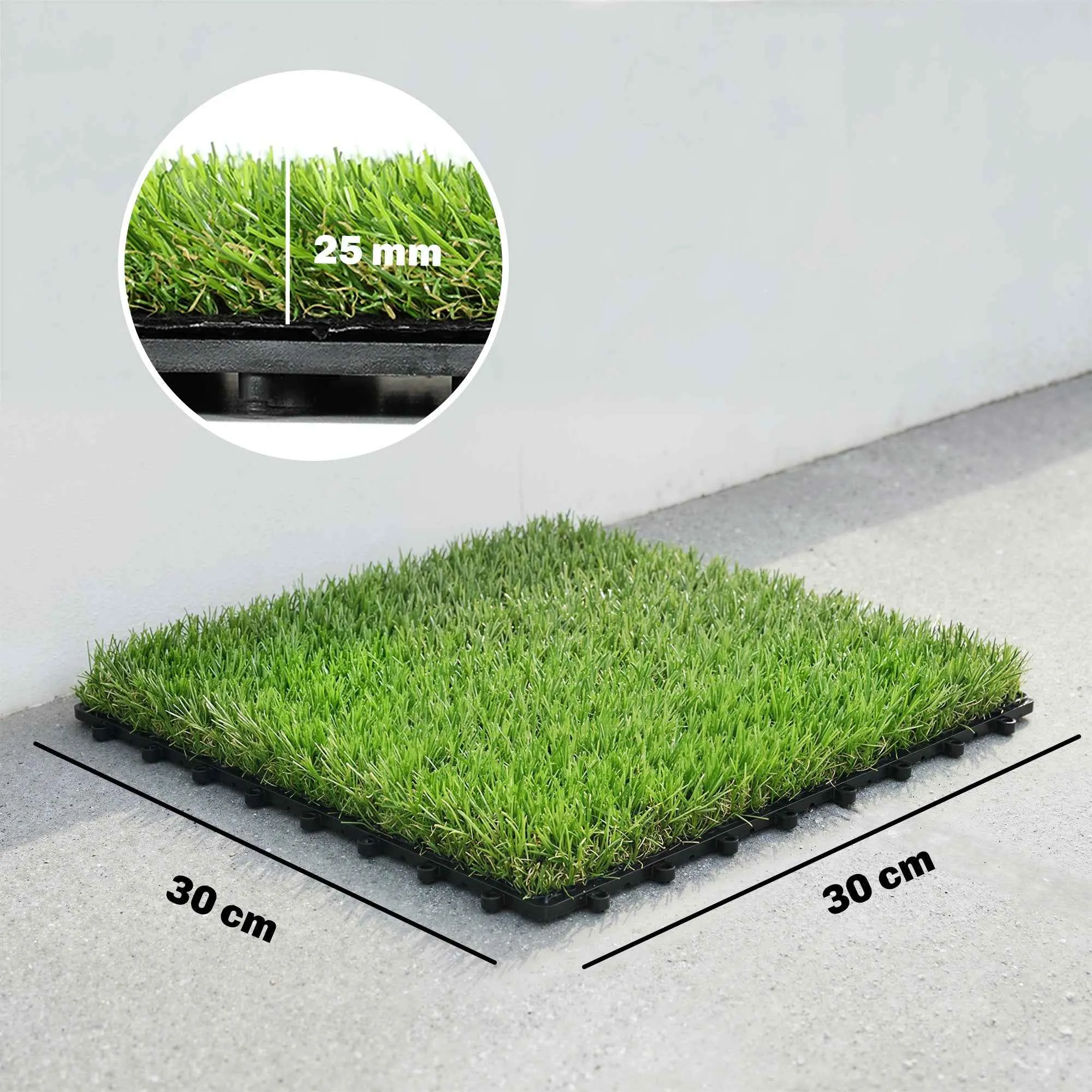 Outsunny 22 Pieces Synthetic Grass Mat, 30x30 cm, 25 mm Pile, Green - Image 3