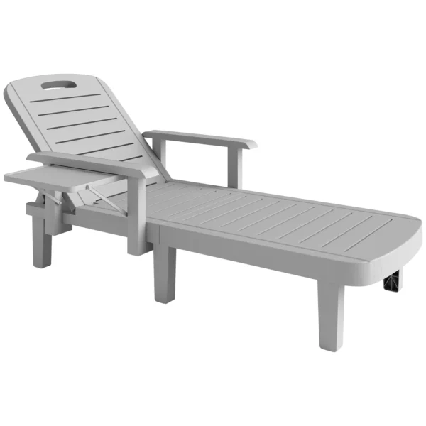 Outsunny Adjustable Garden Lounger with Table and Armrests, in Polypropylene, 79x158x88 cm, Light Grey