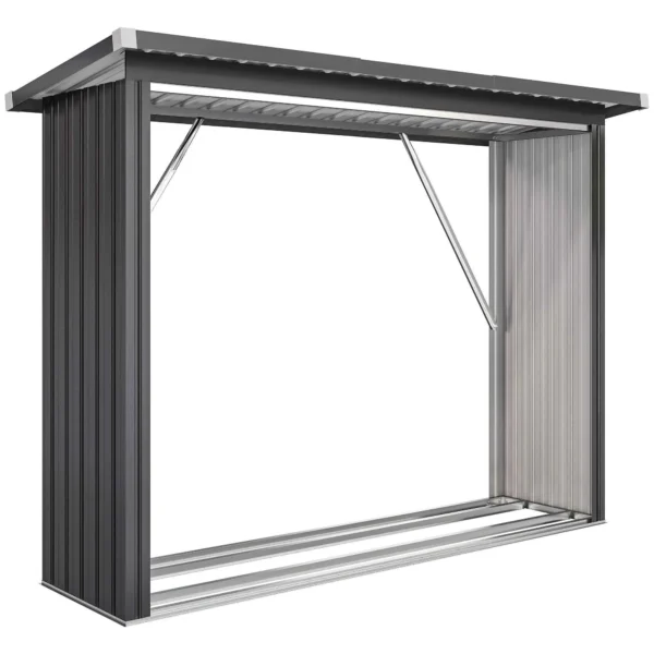Outsunny Outdoor Steel Log Shed, Raised Base and Sloped Roof, 213x66.5x150 cm, Dark Grey