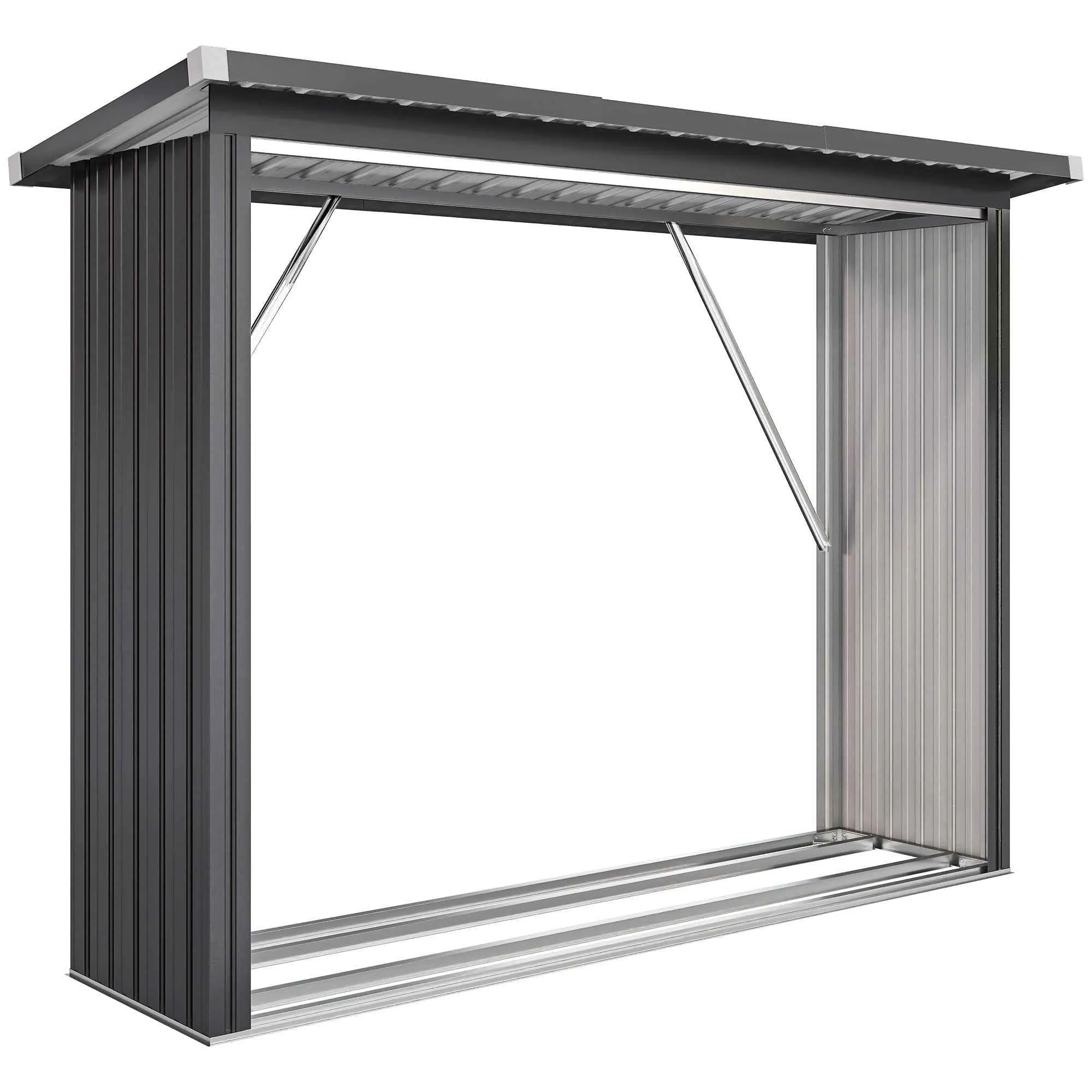 Outsunny Outdoor Steel Log Shed, Raised Base and Sloped Roof, 213x66.5x150 cm, Dark Grey