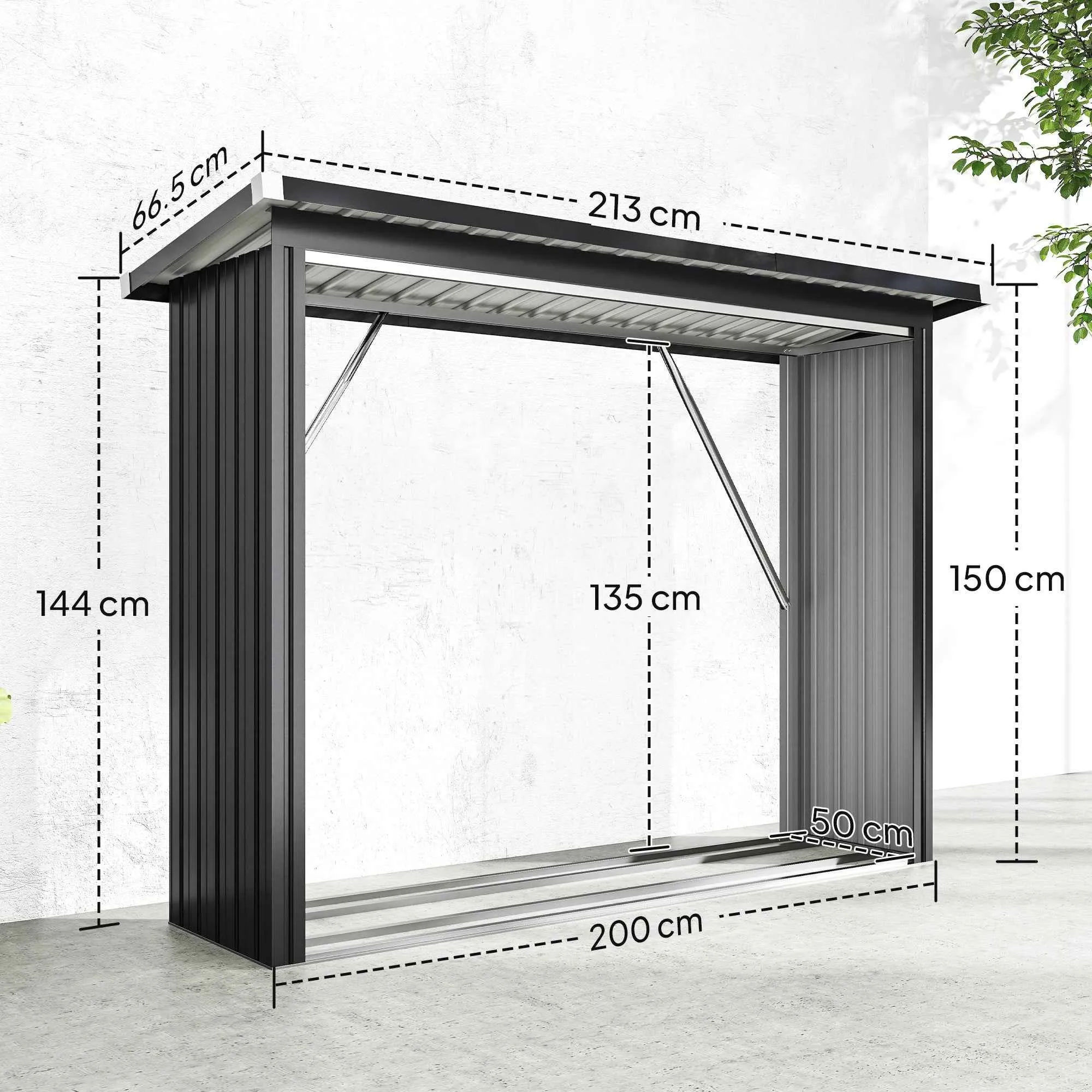 Outsunny Outdoor Steel Log Shed, Raised Base and Sloped Roof, 213x66.5x150 cm, Dark Grey - Image 3