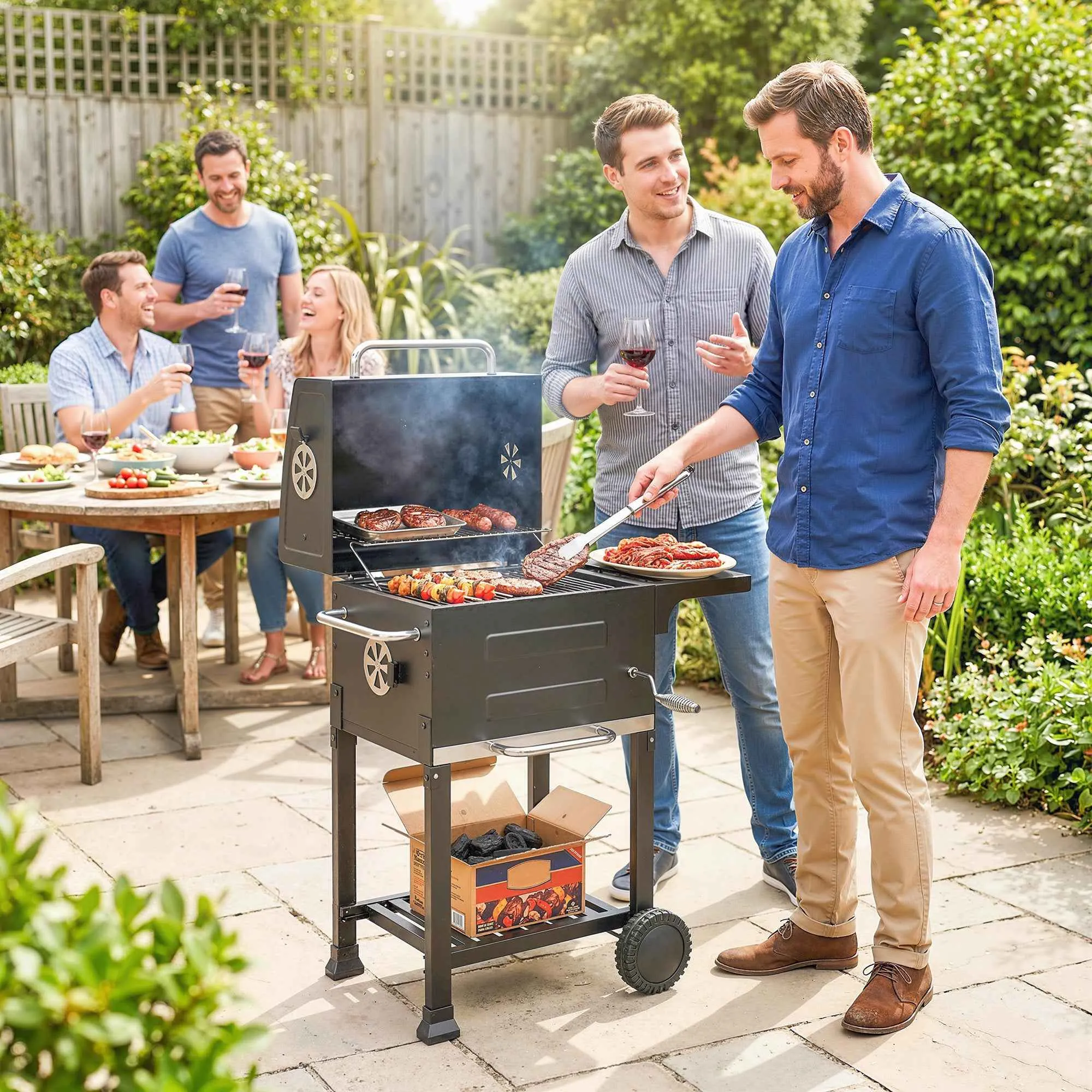 Outsunny Charcoal Barbecue with Thermometer for Patio and Garden, Black - Image 2