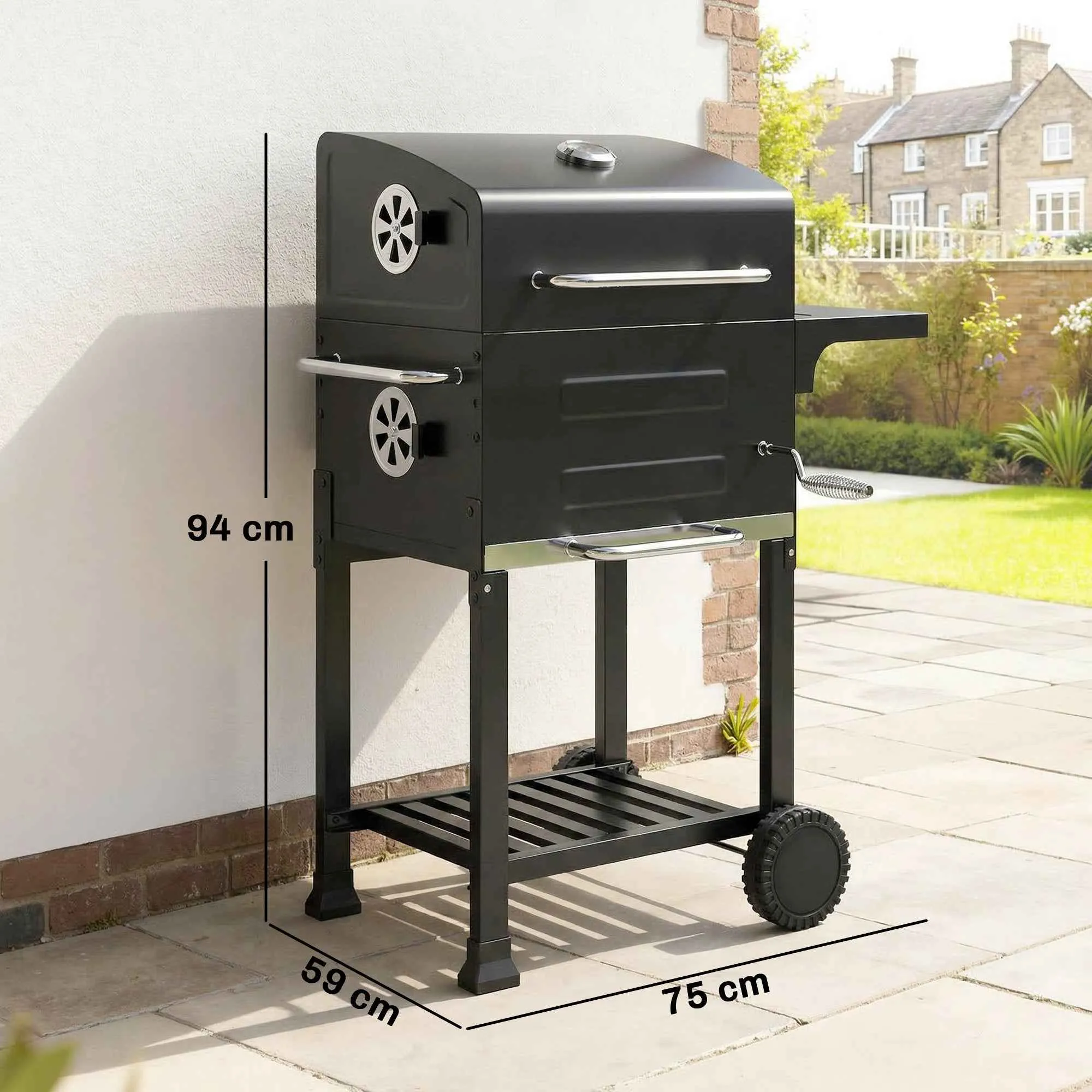 Outsunny Charcoal Barbecue with Thermometer for Patio and Garden, Black - Image 3