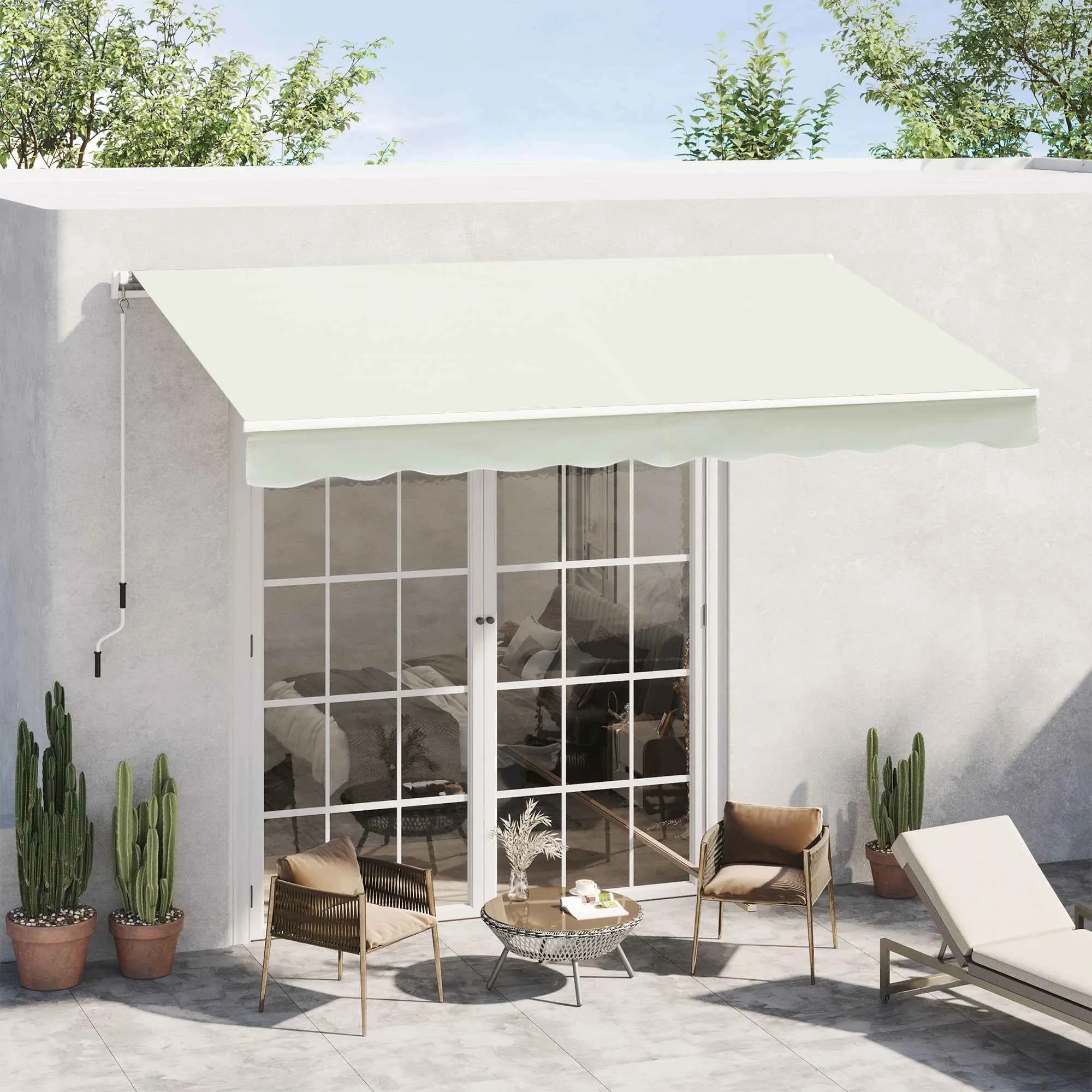 Outsunny 3x2.5m Aluminum and Polyester Crank Roller Awning, White - Image 2