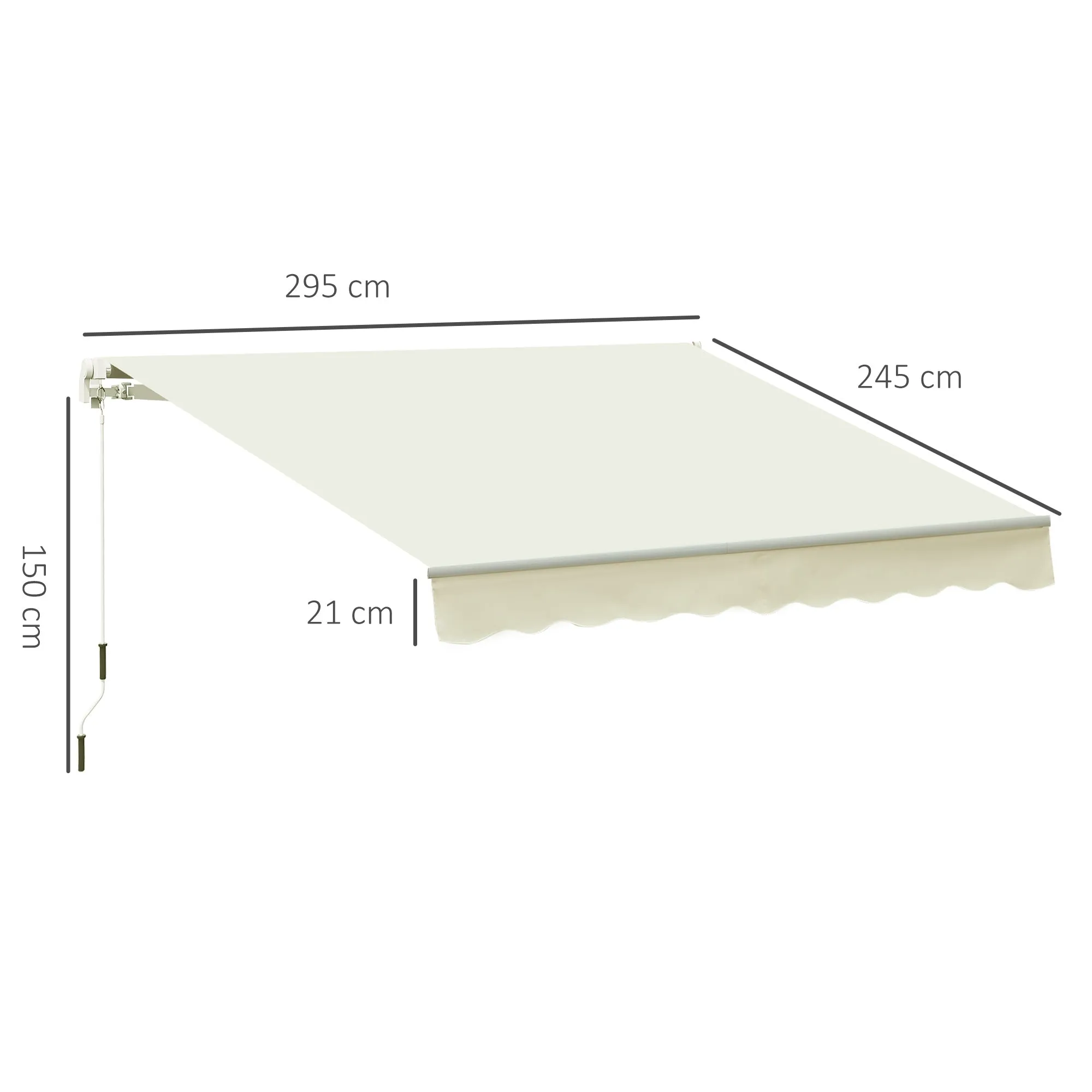 Outsunny 3x2.5m Aluminum and Polyester Crank Roller Awning, White - Image 3