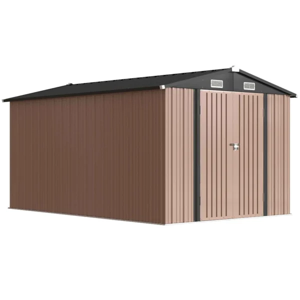 Outsunny 364 x 238 cm Metal Garden Shed with 4 Vents and Lockable Double Doors, Brown