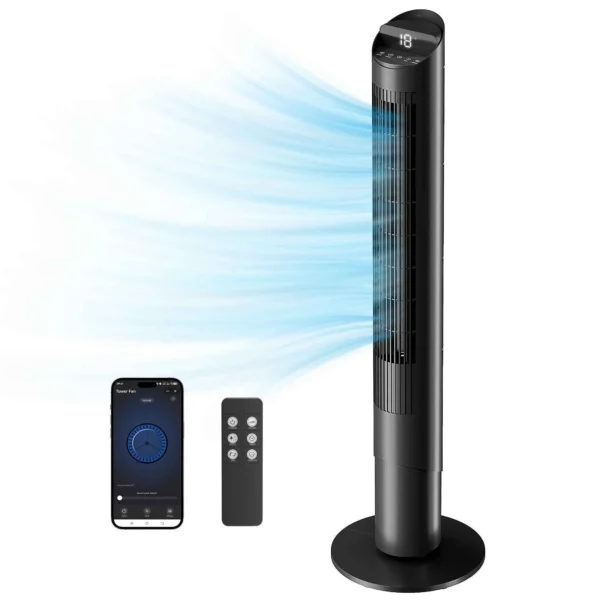 HOMCOM 116cm Tower Fan, WiFi App Control, Bedroom Fan, Black