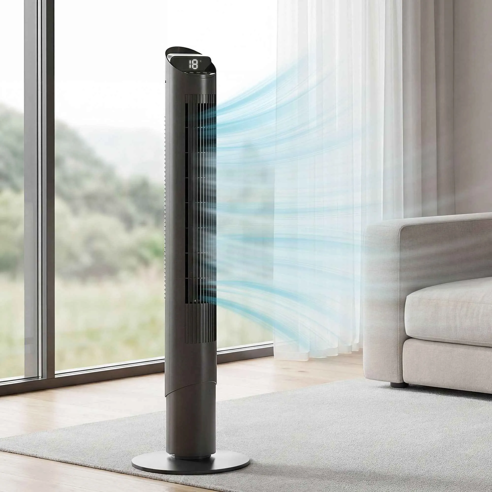 HOMCOM 116cm Tower Fan, WiFi App Control, Bedroom Fan, Black - Image 2