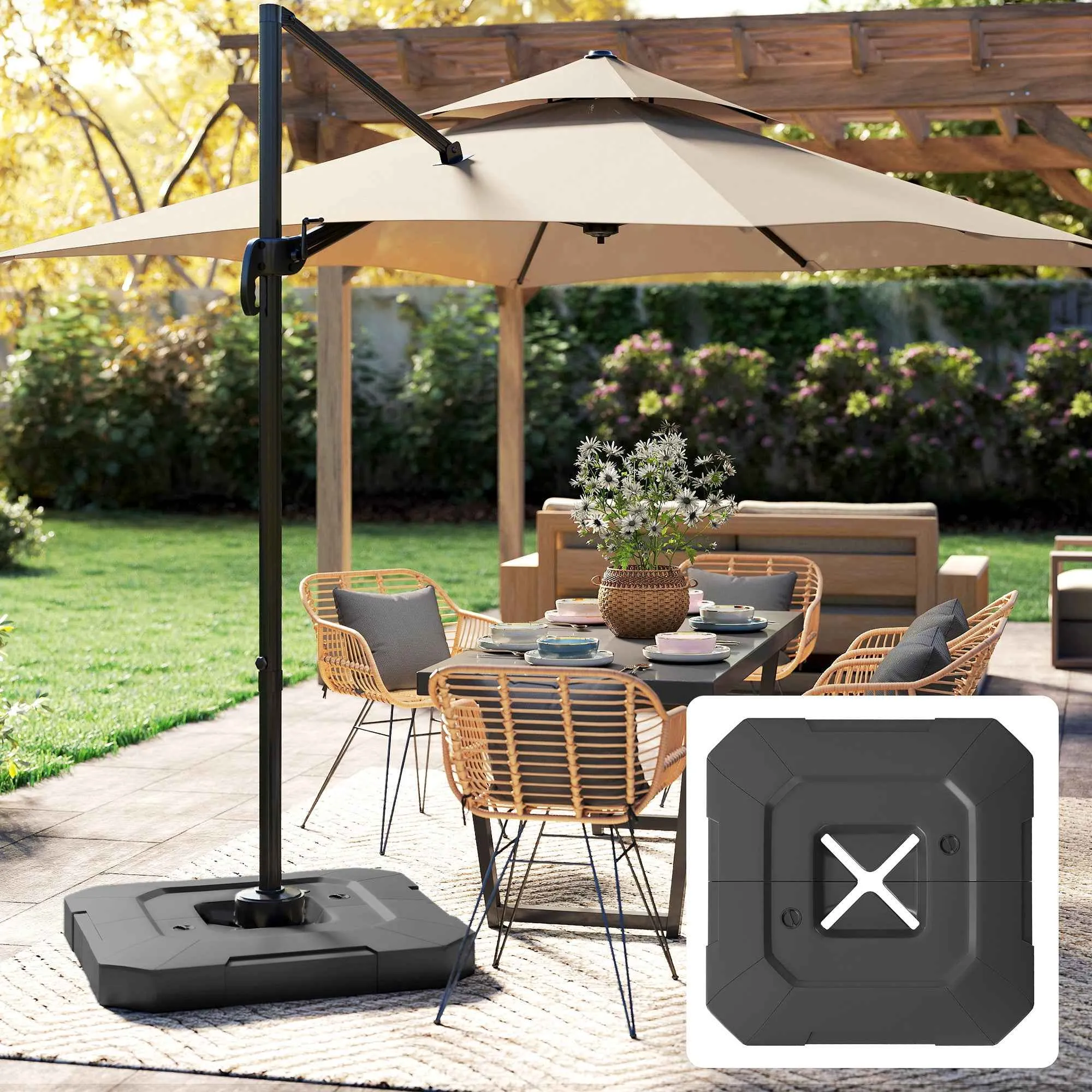 Outsunny Set of 2 HDPE Cantilever Umbrella Base Weights, Fillable up to 105 kg, 101 x 101 x 12 cm, Black - Image 2