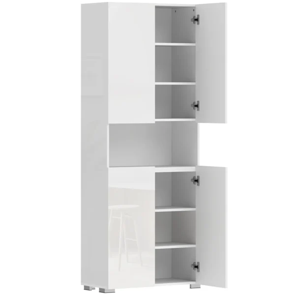 HOMCOM 180cm Tall Kitchen Sideboard, Pantry Unit with Soft-Close Doors, Open Shelf, 2 Cabinets, Adjustable Shelves, Modern Kitchen Cabinet for Dining Room Living Room, High Gloss White