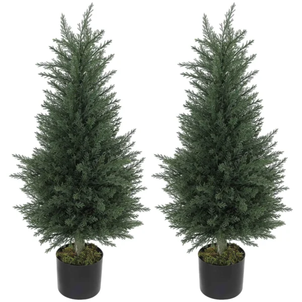 Outsunny Set of 2 Artificial Cypress Trees, UV-Resistant, Ø40x90 cm, Green