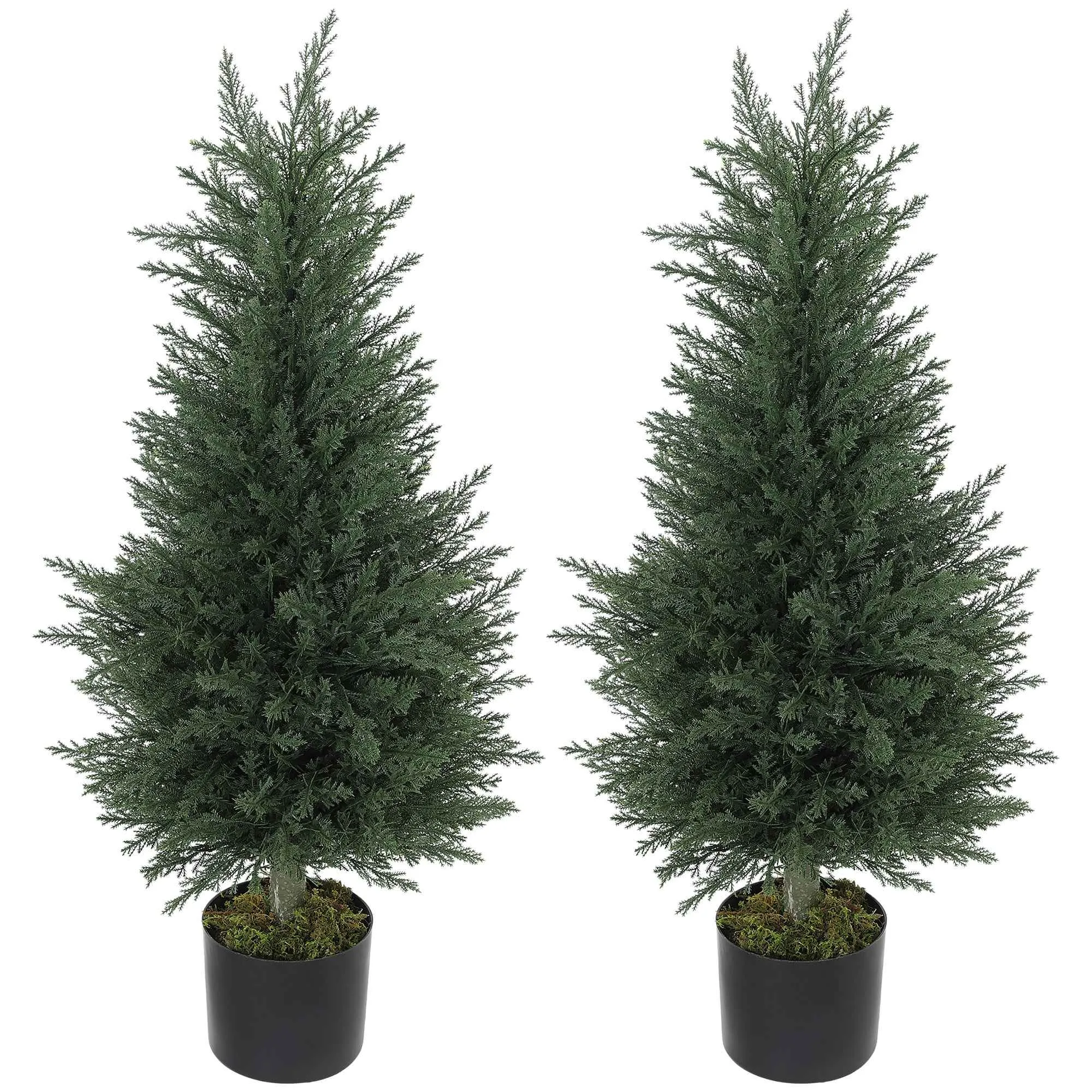 Outsunny Set of 2 Artificial Cypress Trees, UV-Resistant, Ø40x90 cm, Green