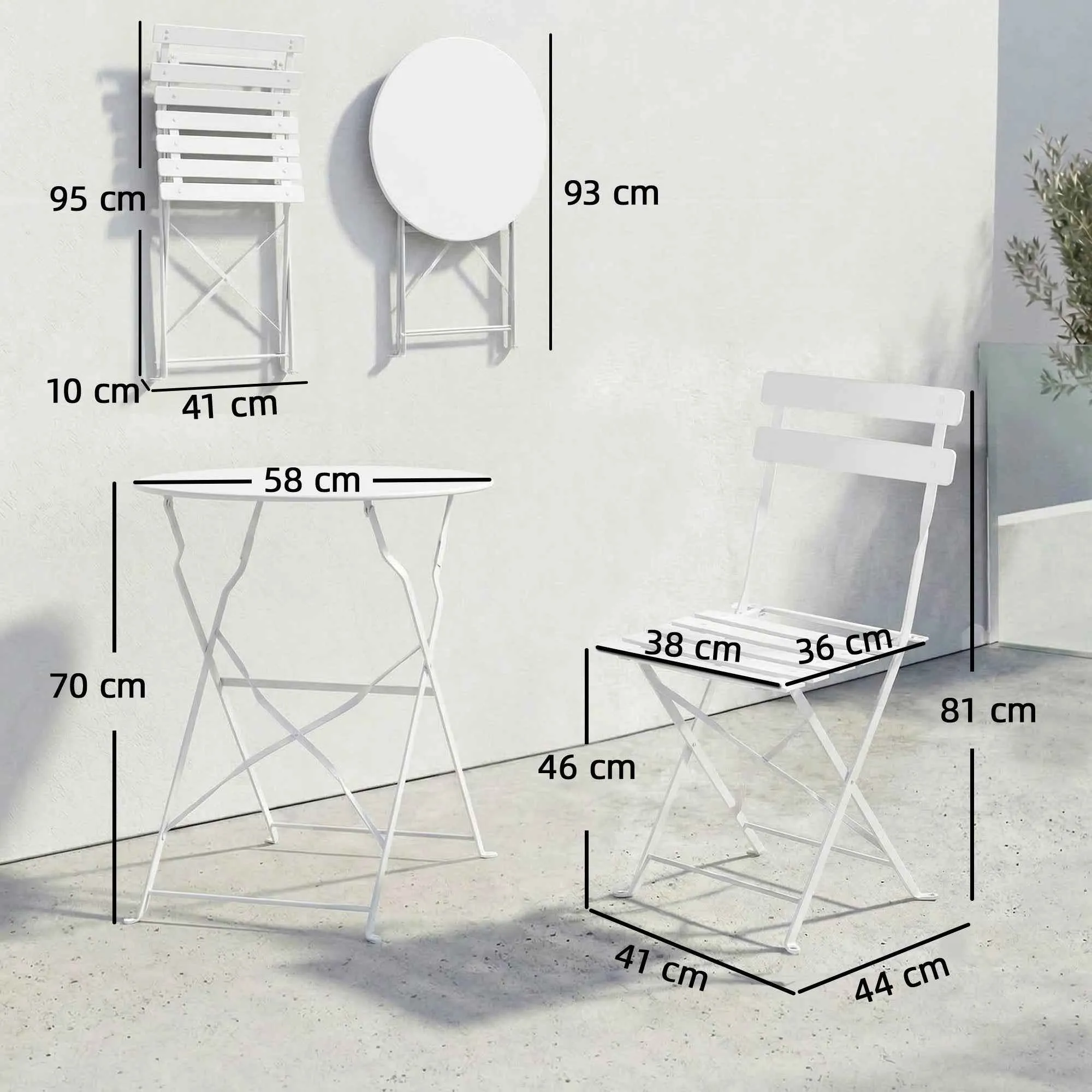 Outsunny Folding Outdoor Bistro Set with Table and 2 Chairs, White - Image 3