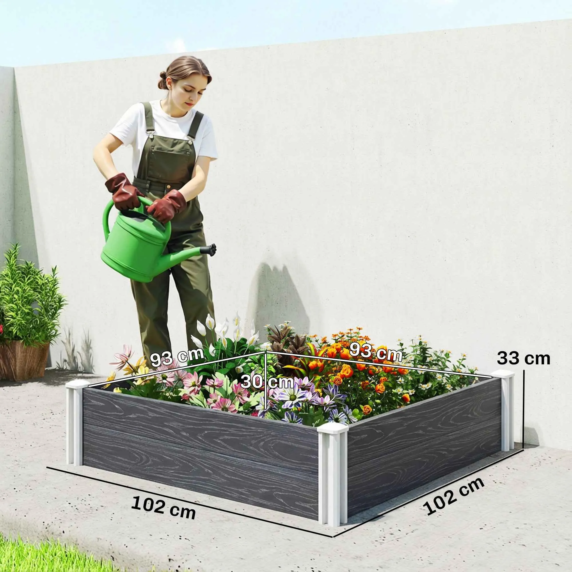 Outsunny Outdoor Vinyl Planter with Open Bottom and Interlocking Design, 102 x 102 x 33 cm, Dark Grey - Image 3