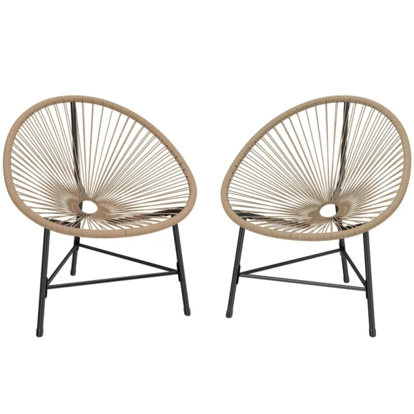 Outsunny Set of 2 Acapulco Chairs in PE Rattan with Triangular Steel Structure, 72x68x81 cm, Wood Color