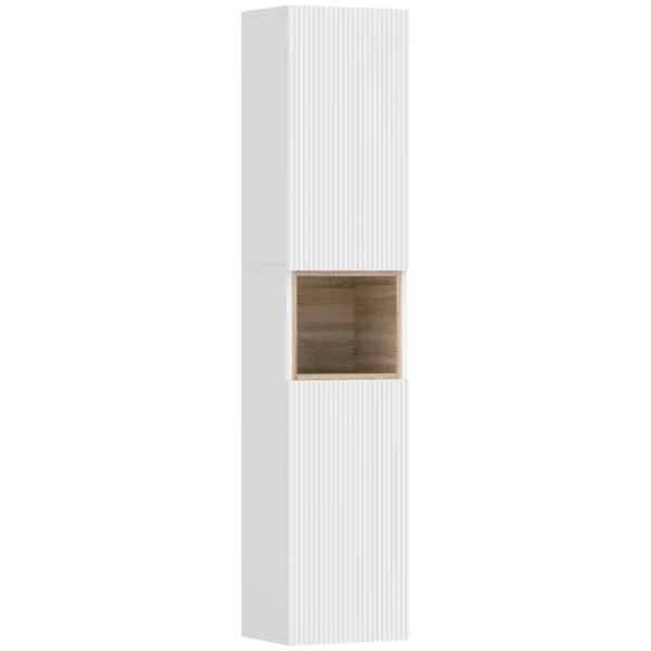 HOMCOM 2-Door Bathroom Cabinet with Open Space and Adjustable Shelves, Wooden, 30x24x140 cm, White