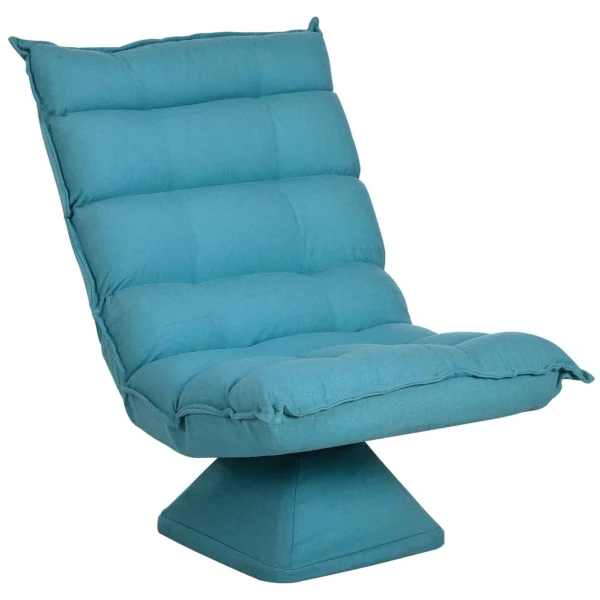 HOMCOM Velvet and Steel Swivel Relaxing Chair with 5-Position Adjustable Backrest, 62x70x95 cm, Blue