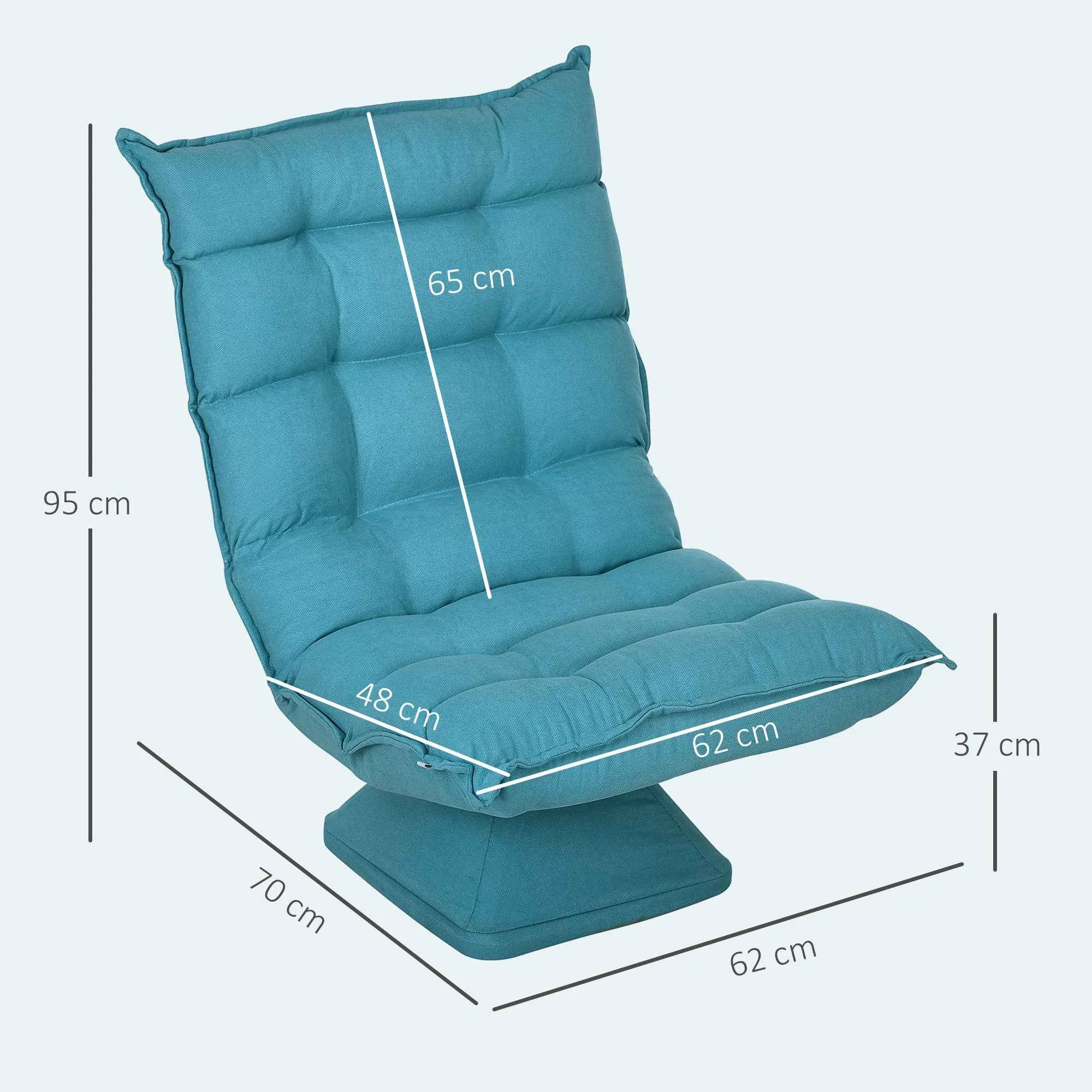 HOMCOM Velvet and Steel Swivel Relaxing Chair with 5-Position Adjustable Backrest, 62x70x95 cm, Blue - Image 3