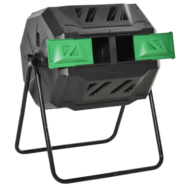 Outsunny 2-Section Rotating Garden Composter with 8 Air Vents, Steel and PP, 71x65x96 cm, Black