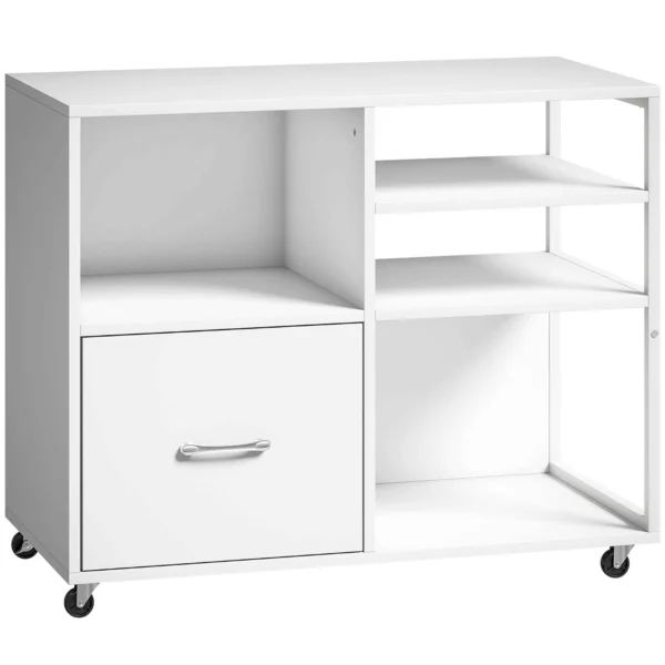 HOMCOM A4 Printer Table with Wheels and Drawer for Home and Office