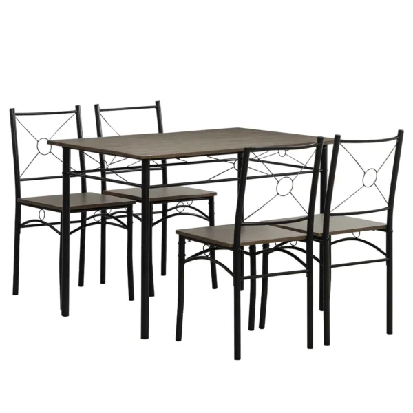 HOMCOM Dining Table with 4 Chairs, 5-Piece Set in MDF and Metal for Dining Room, Kitchen, Living Room and Bar