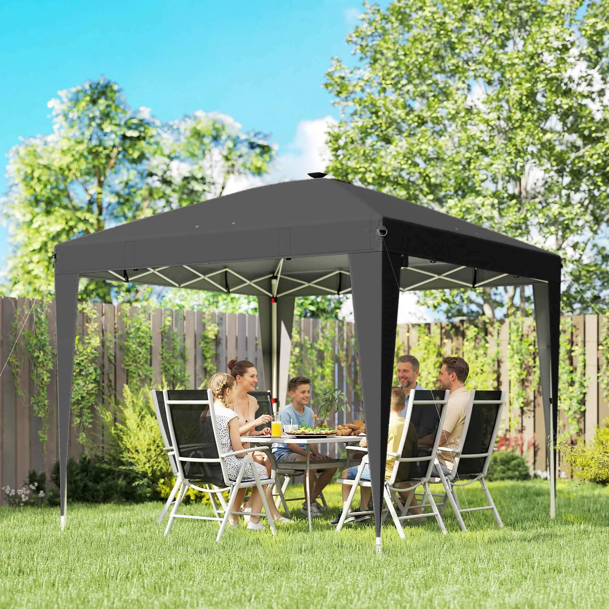 Outsunny 3x3 m Folding Gazebo with Adjustable Height, Central Light and Remote Control, Metal and Polyester, Black - Image 2