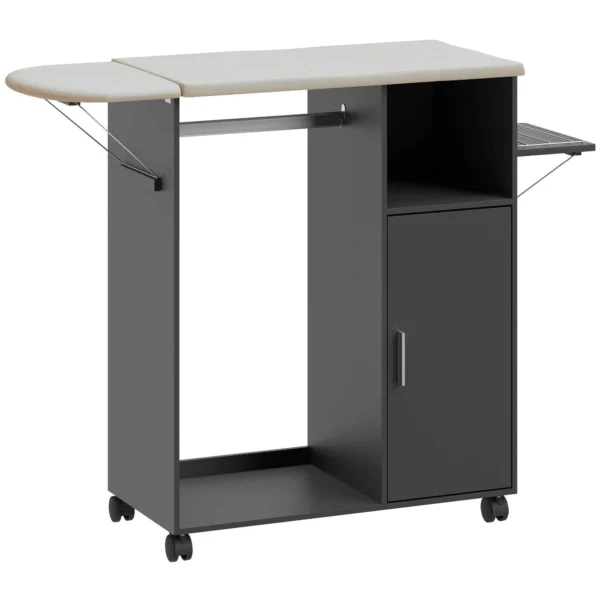 HOMCOM Ironing Board with Linen-Effect Top, 3 Cube Shelves and Rail, 127x42.5x99 cm, Black