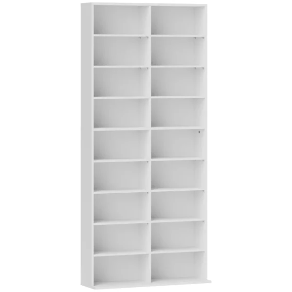 HOMCOM CD and DVD Shelves 18 Compartments Max. Capacity 640 CDs/360 DVDs 430 Blu-rays 78.5 x 24 x 175 cm White